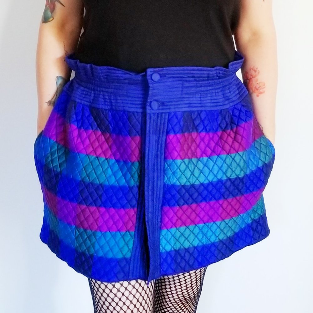 Refashioned Quilted Silk Paper Bag Skirt (M/L)